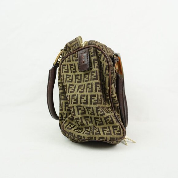 Preowned Fendi Women's Canvas Zucchino Boston Travel Bag In Beige & Brown - Picture 5 of 14